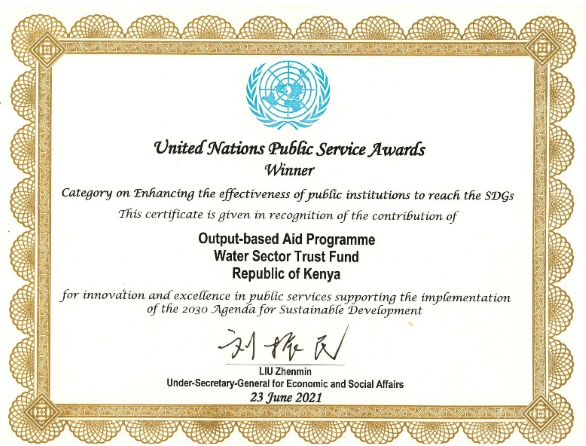 WaterFund 2021 UNPSA Winner's Certificate